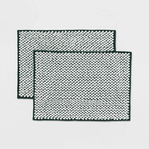 Room Essentials Chenille Bath Rugs 2-Pk 17"x24" Dark Green/White - New